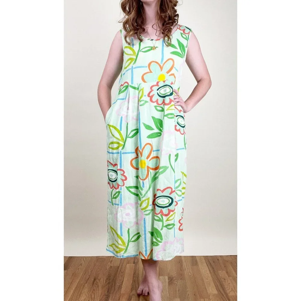 Jams World Vintage Midi Dress Floral Shift Relaxed Fit Boho Casual Novelty Print - Picture 3 of 7